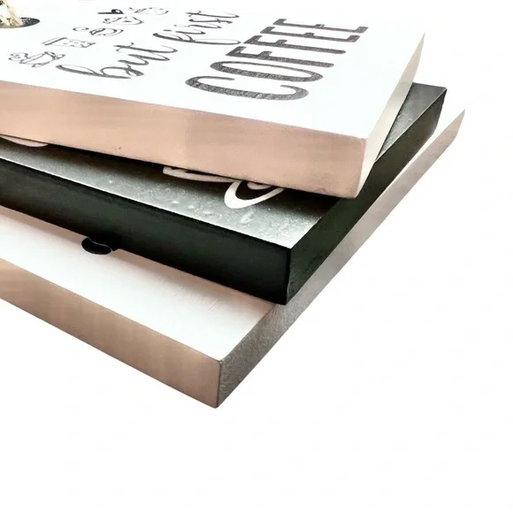 Coffee Bar Decor Signs, Set of 3, 3D Raised Black and White Wood Blocks - Picture 2 of 2